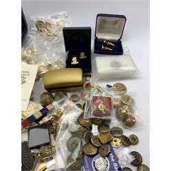  Mostly Military badges and buttons including 'West Yorkshire', various cufflinks etc  