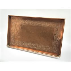 Keswick School of Industrial Arts rectangular galleried copper tray with a repousse band of trailing foliage stamped 'KSIA' 52cm x 31cm