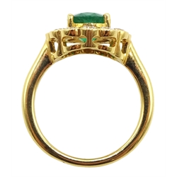 18ct gold oval emerald and diamond cluster ring, hallmarked, emerald approx 1.60 carat, diamond total weight approx 0.85 carat