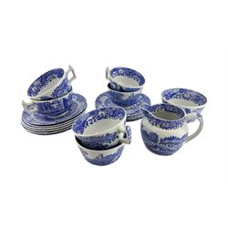 Spode Italian, six teacups, six saucers, five tea plates, jug and sugar bowl