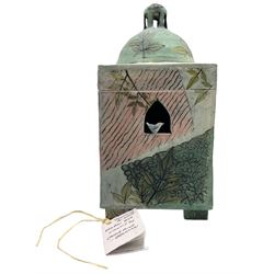 Catherine Brennon  'Searching For Solace' ceramic Dream Box, with pierced windows and finial, signed and titled H29cm