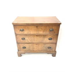 19th century mahogany chest fitted with three drawers, raised on shaped bracket supports, W91cm, H86cm, D46cm