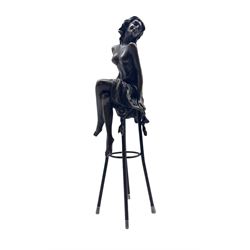 Art Deco style bronze model of a semi-nude female seated on a stool, after 'Pierre Collinet', H26.5cm