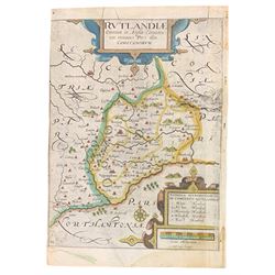 William Kip (British 1588-1635): 'Rutlandiae Omnium in Anglia Comitatu' Rutland, engraved map with hand-colouring pub. 1637, 29cm x 22cm (unframed)