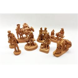 Set of eight Italian terracotta figures in rural subjects by S Placenti, Italy, largest H17cm