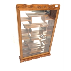 20th century Chinese hardwood wall mounted display case, glazed hinged door and mirrored back with fitted shelves to interior, H82cm, W52cm, D11cm 