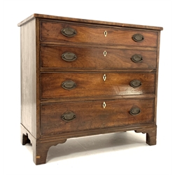 George III mahogany chest fitted with four long graduated cock beaded drawers, raised on shaped bracket supports 