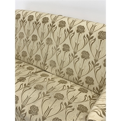 Multi-York 'Grosvenor' three seat sofa, upholstered in cream floral patterned removable cover, turned and reeded front supports with brass castors, W178cm, D100cm