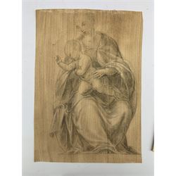 After Michelangelo: Madonna and Child, pencil and chalk unsigned, together with an engraving of two girls , max 38cm x 27cm (2)