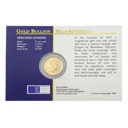 Queen Elizabeth II 2004 gold half sovereign coin, on card