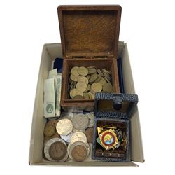 Various 'In Memory Of The Good Old Days' gaming tokens, small number of badges, banknotes, coins etc