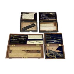 Cased set of drawing instruments by Elliott Bros. London inscribed J.S.Preston and three other cases of drawing instruments