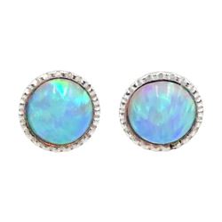 Pair of silver and opal circular stud earrings, stamped 925 