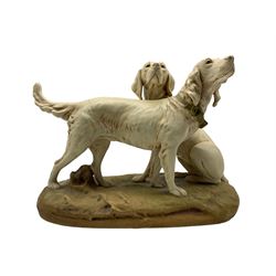 Royal Dux figure of two Setter dogs, impressed no. 1612 and pink triangle mark, L33cm 