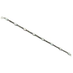 Silver opal and marcasite link bracelet, stamped 925 