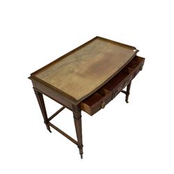 Morison & Co of Edinburgh - Mahogany writing table, the raised back over one frieze drawer, raised on square tapering supports, terminating in brass castors 