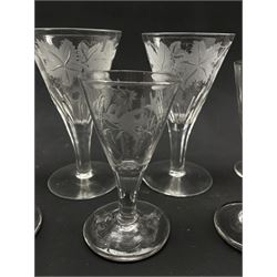 18th century and later drinking glasses including cordial glasses with engraved decoration, vine etched goblets etc (12)