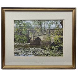Bruce Mulcahy (British 1955-): Bridge Landscape West Yorkshire, gouache on card signed and dated '95, 30cm x 40cm