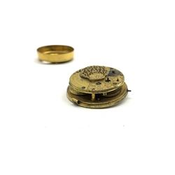 Verge pocket watch movement inscribed 'Rich'd Tompion, London No.3505 D4.5cm