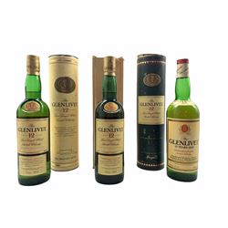 The Glenlivet '12 Years Old' Unblended all Malt Scotch Whisky, 70° proof 75.7cl and two bottles of The Glenlivet 'Aged 12 Years' Pure Single Scotch Whisky 70cl 40% vol, all in original packaging (3)