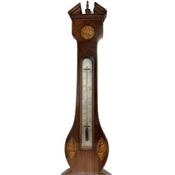 Mahogany - Sheraton mercury barometer c1820, with a broken pediment and finial, spirit thermometer and silvered register inscribed  A Pagani, Nottingham, Syphon tube intact with little mercury.