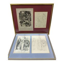 Sir John Tenniel (British 1820-1914): 'Leo His Own Master' and 'Endymion', pair original sketches signed with monogram framed with respective prints by Joseph Swain (British 1820-1909) in punch magazine 24cm x 18cm (2)