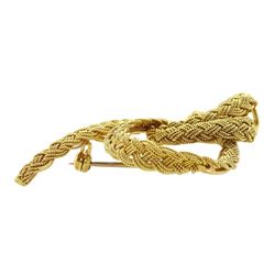 18ct gold plaited link knot design brooch, stamped 750