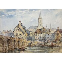 Pierre Le Boeuff (Belgian fl.1899-1920): 'La Charité-sur-Loire' with View of Sainte-Croix-Notre-Dame' watercolour signed and titled 26cm x 37cm