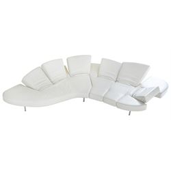 Francesco Binfaré for Edra - 'Flap' sofa in white leather, shaped form with nine tilting rests, on brushed chrome supports