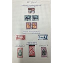 Collection of Great British and  World stamps including Queen Elizabeth II presentation packs, Silver Wedding 1948 stamps, Universal Postal Union 1949, Gambia, Gibraltar, India, Iraq, Malta, Mauritius etc, in folders and on album pages, many with hand written annotations, mint and used seen