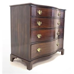 George III style mahogany serpentine front chest of drawers, fitted with four long graduated drawers, raised on bracket supports W88cm, H83cm, D48cm