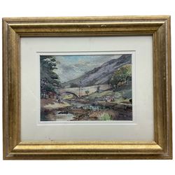 Paul Buckingham (Yorkshire 20th Century): Bridge over the River Doe, watercolour and pen signed, indistinctly titled verso 15cm x 21cm 