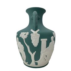  Wedgwood Limited Edition Teal Jasper Portland Vase, 1986, No.11/50 H26cm with original book and box