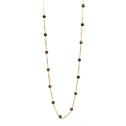 9ct gold bar link and tigers eye bead necklace, Sheffield import mark 1975

