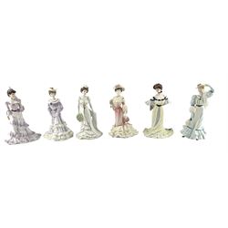 Six Coalport Golden Age limited edition figures comprising 'Beatrice at the Garden Party', 'Louisa at Ascot', 'Georgina', 'Alexandra at the Ball', 'Charlotte a Royal Debut' and 'Eugenie First Night at the Opera' (6)