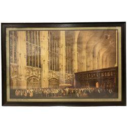 After Fred Taylor (British 1875-1962): 'King's College Chapel (Cambridge) - Queen Elizabeth's Visit 1564', colour lithograph signed in the plate 121cm x 78cm