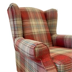 Next Home - traditional wingback armchair, upholstered in red tartan fabric