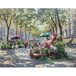 French School (Early 20th century): Flower Market, oil on board indistinctly signed 62cm x 78cm
