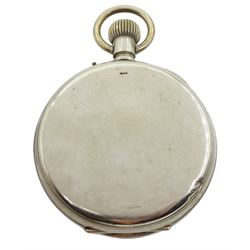 Goliath lever pocket watch in a nickel case, white enamel dial with blued steel spade hands and subsidiary seconds hand