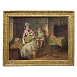 Circle of Bernard de Hoog (Dutch 1867-1943): Mother and Children in Interior Cottage Scene, oil on canvas laid onto board unsigned 36cm x 50cm