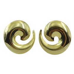 Pair of 14ct brushed and polished gold swirl stud earrings, stamped 585