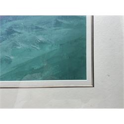 Samantha Hunt (Contemporary): Abstract Wave in Turquoise, lithograph signed and dated 2016 in pen 37cm x 57cm