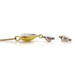 19th/20th century gold heart crystal pendant, with earlier Stuart period interior composite, with two natural pearl and diamond pendants, on gold chain necklace 