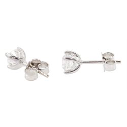 Pair of 18ct white gold round brilliant cut diamond stud earrings, total diamond weight approx 0.85 carat