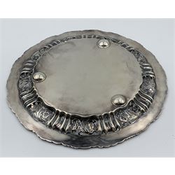 Late Victorian small silver salver or card tray with pierced and embossed border D20cm Sheffield 1898 Maker Joseph Rodgers & Son 10.3oz