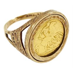 King Edward VII 1908 gold half sovereign, loose mounted in 9ct gold ring, hallmarked