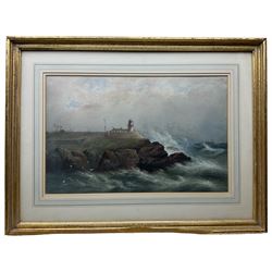 English School 19th/20th century): Lighthouse and Stormy Seas, watercolour unsigned 