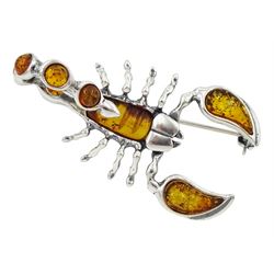 Silver Baltic amber scorpion pendant/brooch, stamped 925 