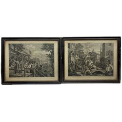 William Hogarth (British 1697-1764): 'Humours of an Election' - 'An Election Entertainment Plate I' 'Canvassing for Votes Plate II' 'The Polling Plate III' and 'Chairing the Members Plate IV', complete set four engravings pub. 1775-1758, 43cm x 56cm (4)
