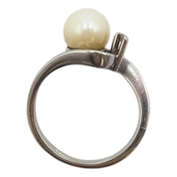 White gold diamond and cultured pearl ring, stamped 18ct 